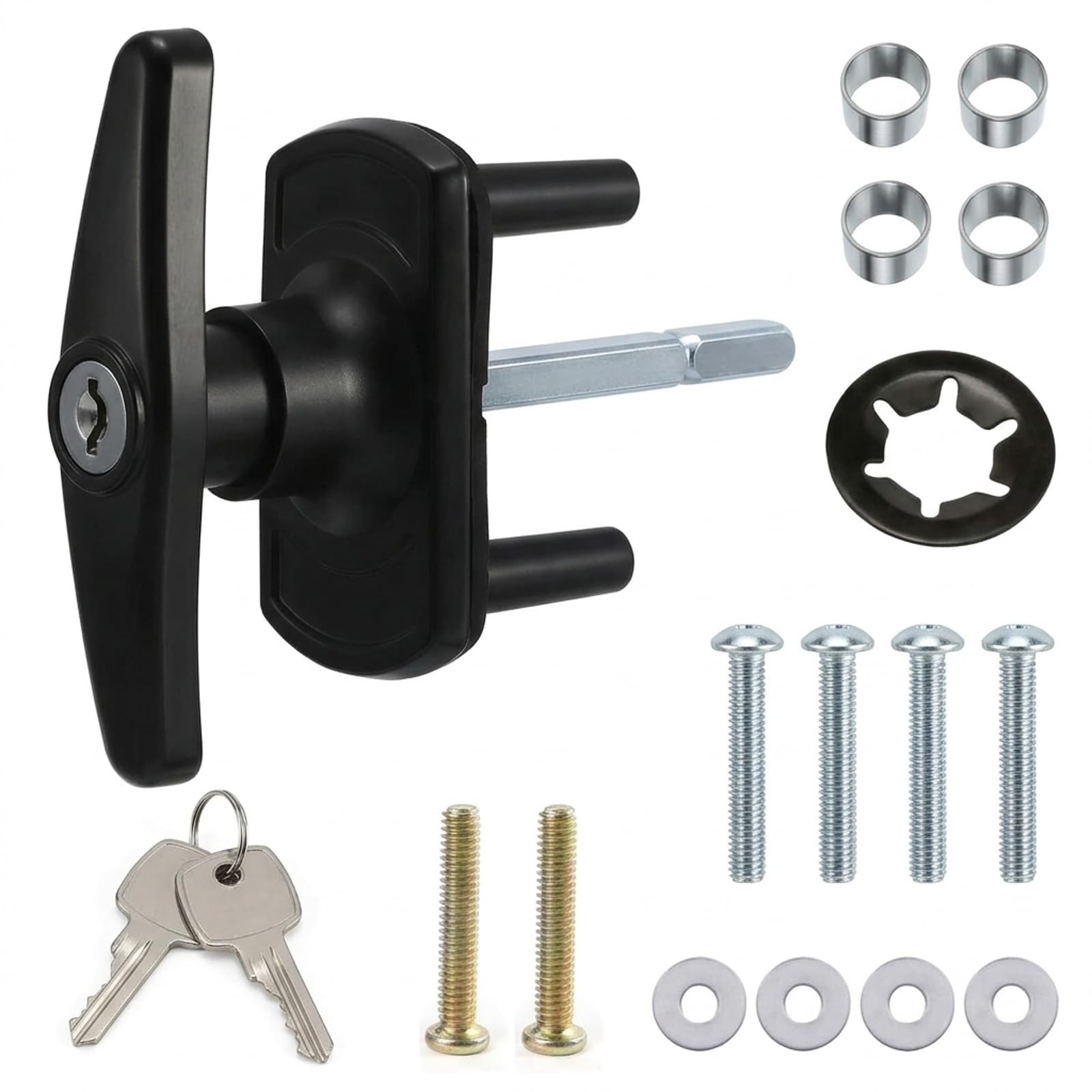 CLKE Garage Door Lock Set, T Handle Lock with 2 Keys, Up and Over Handle Replacement Shed Latch Puller Parts for Roller Shutter Parking Gate Patio Front (Black)