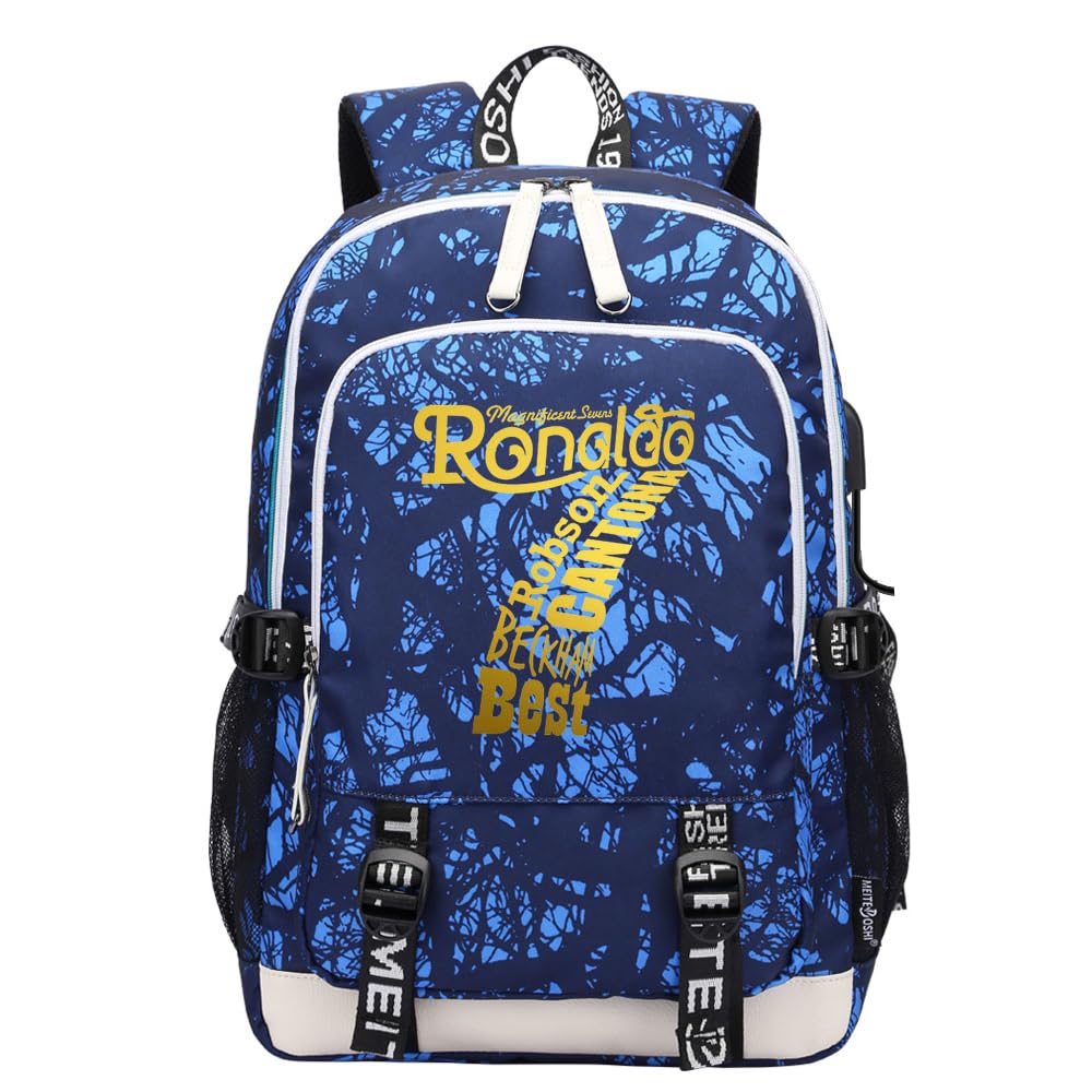 KARFRI Soccer Player 7 Multifunction Sport Backpack Travel Laptop Football Fans Bag for Men Women (Blue lines - 2)