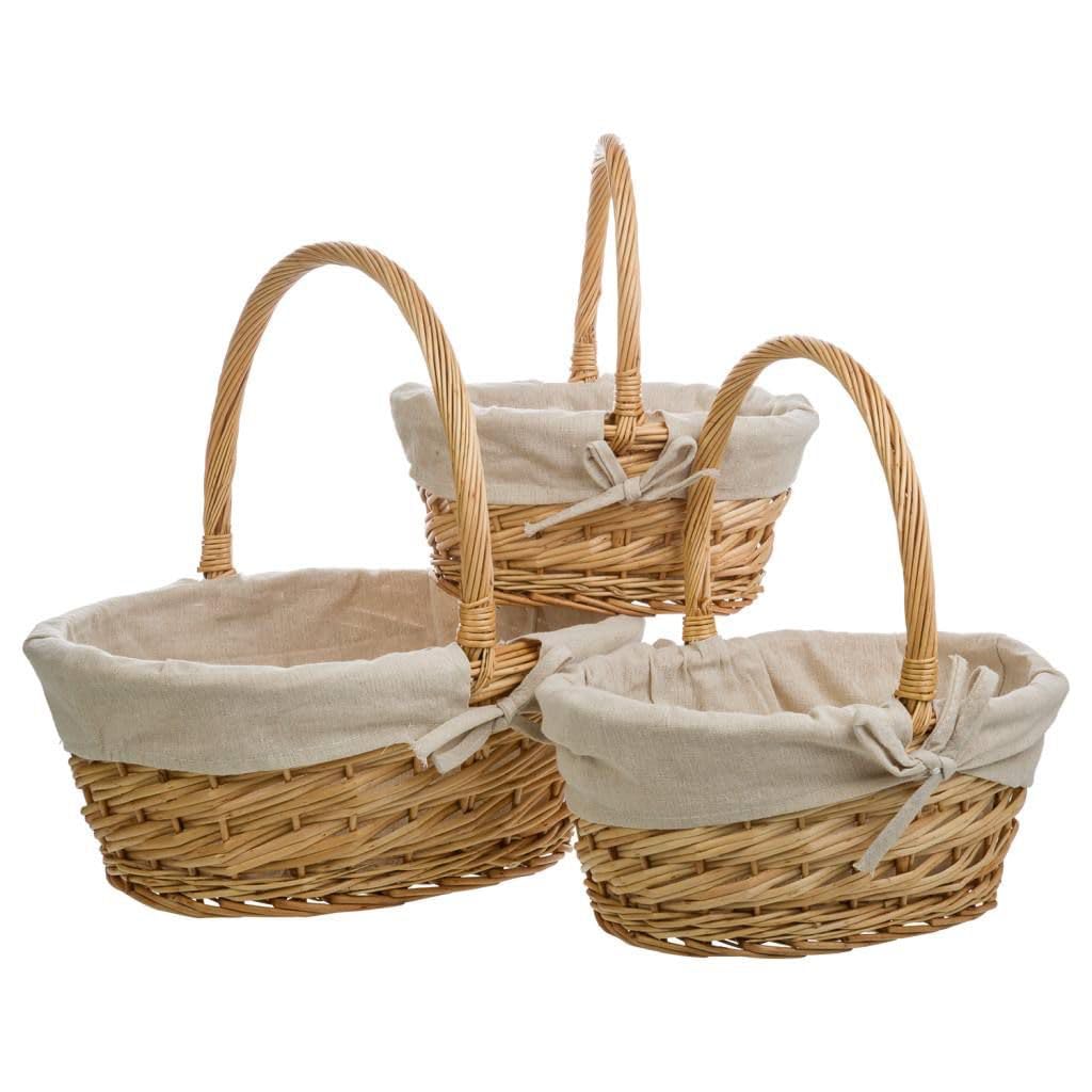Panier en osier buff lot 3 paniers rangement tissu corbeille vannerie étagère maison