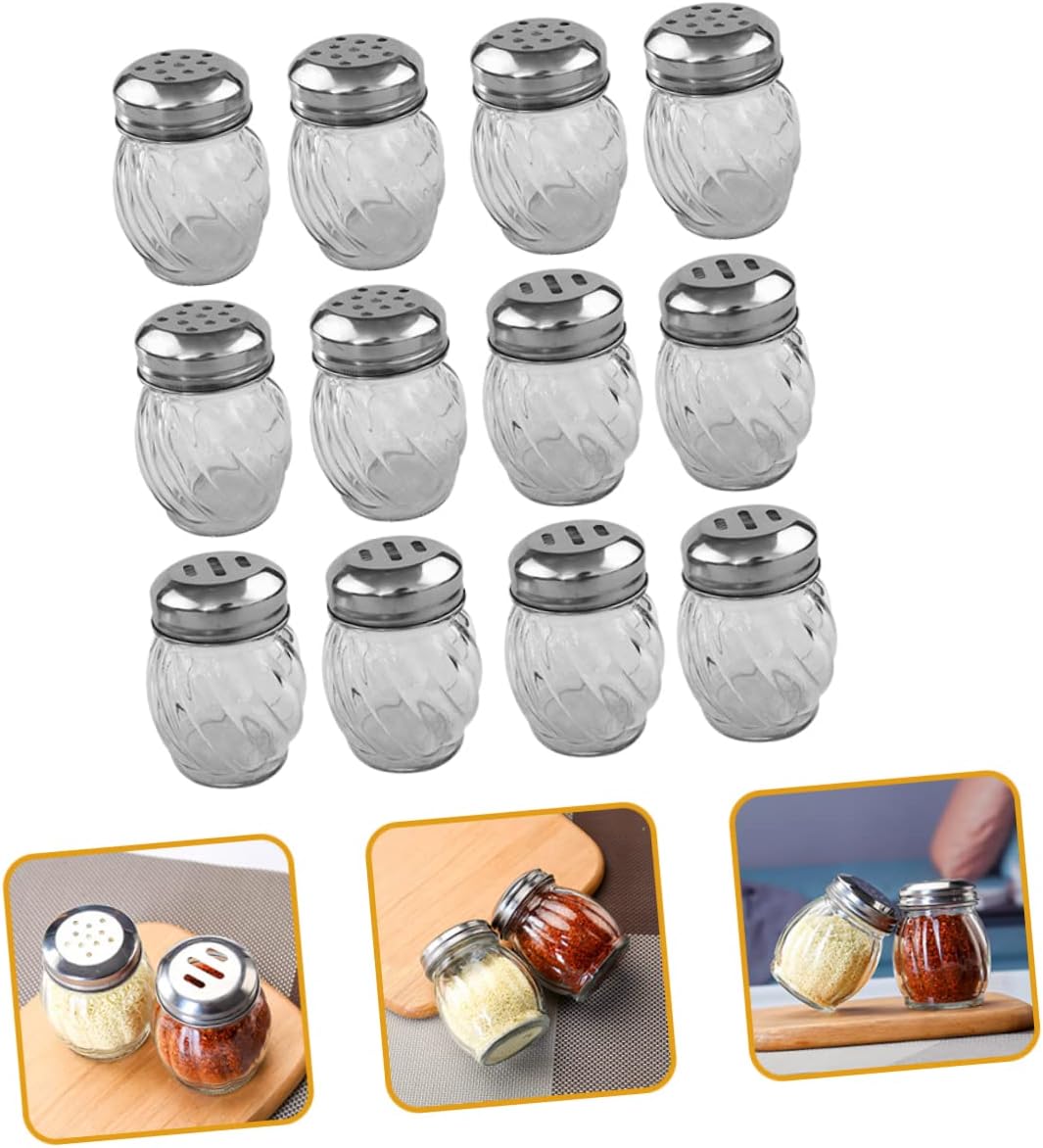 12pcs Glass Condiment Bottles Salt Pepper Shakers for Household Camping