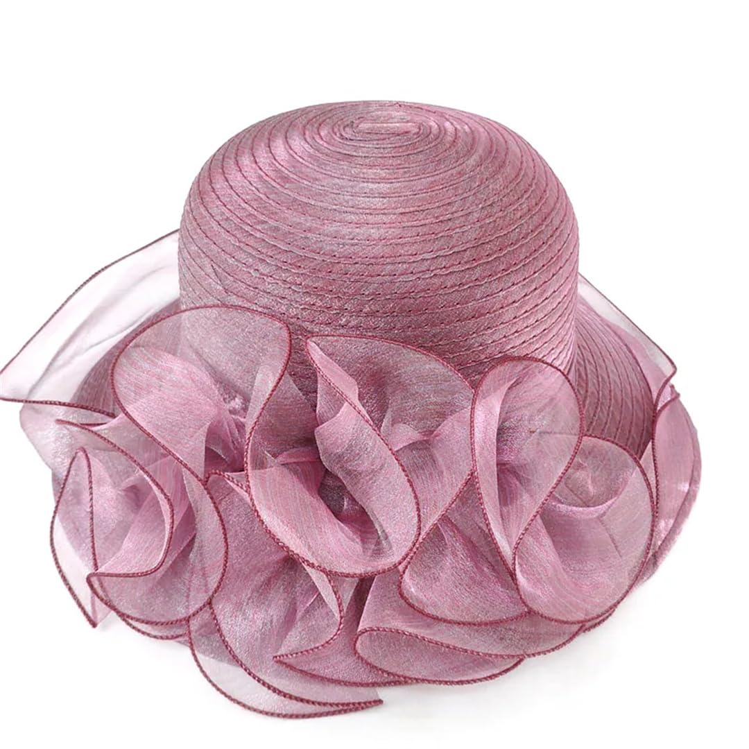 Yeuyyben Cappello estivo da donna in organza con fiore in rete, cappello da spiaggia, cappello da spiaggia a tesa larga, cappello da sole Sombreros De Mujer