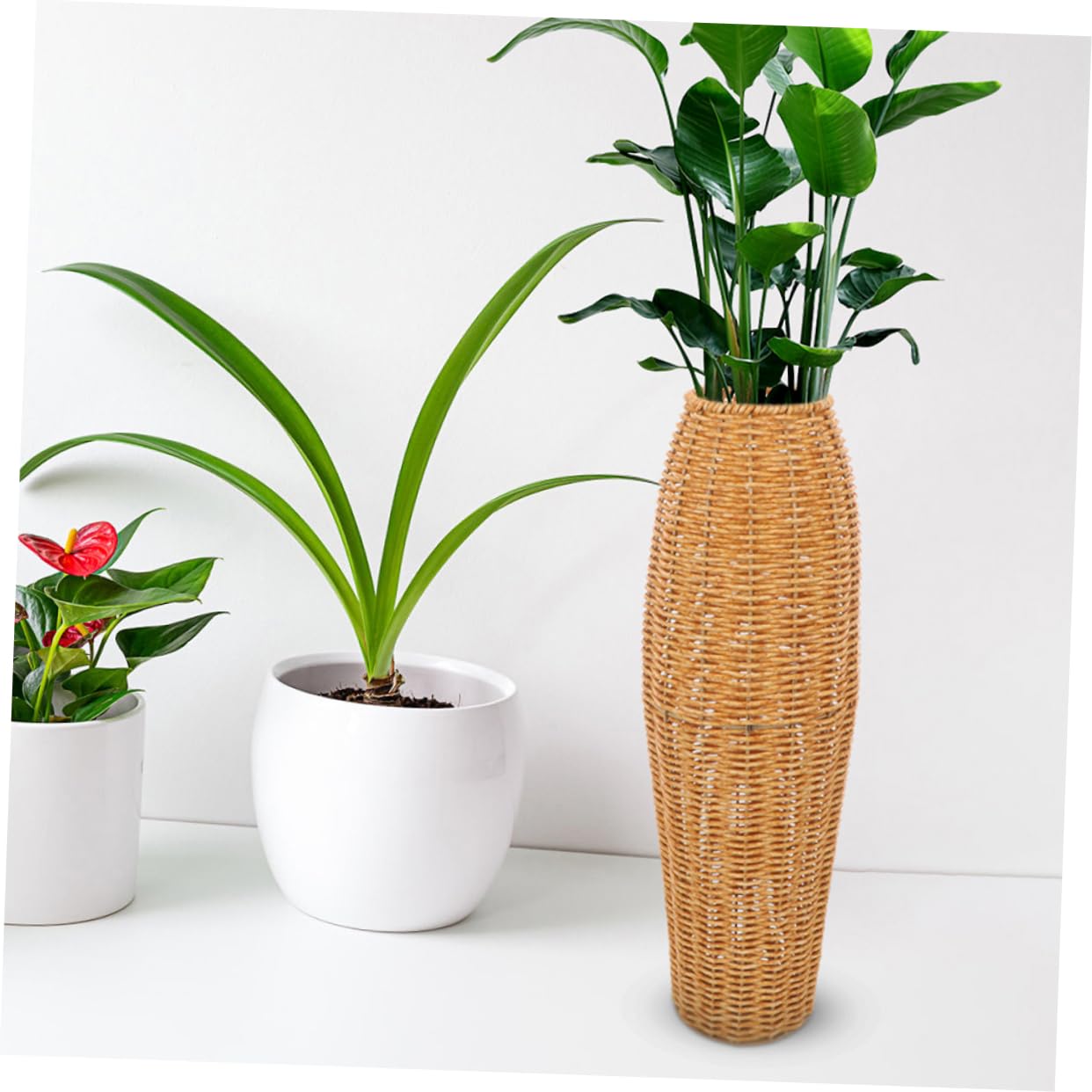 Holibanna 2piezas Jarrones Altos De Suelo De Plástico con Diseño Imitación Ratán Decoración Rústica Moderna para Salón Soporte Resistente para Flores Artificiales y Secas Estilo Natural y Du