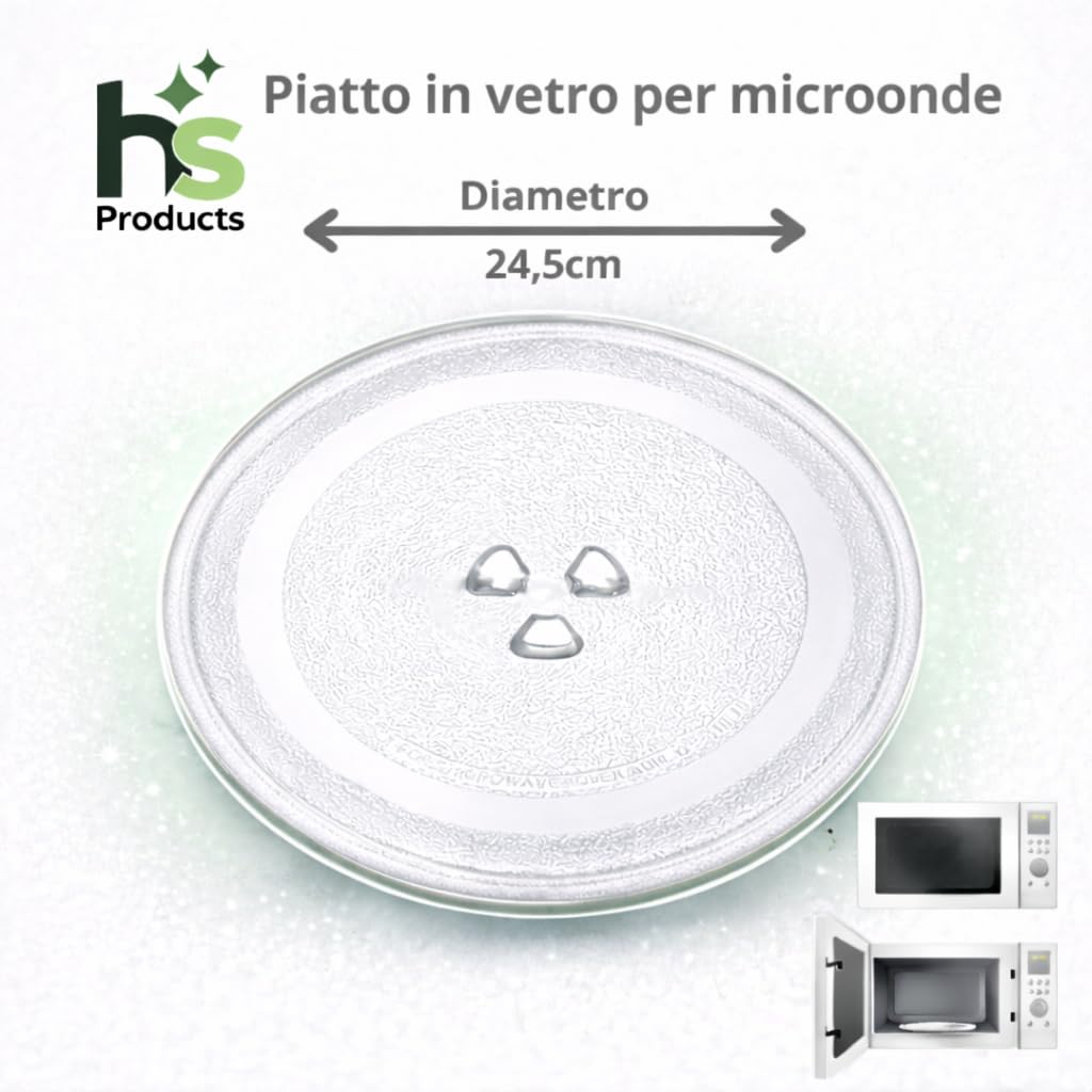 Piatto Microonde Universale 24,5 cm in Vetro Temperato – Ricambio Girevole con 3 Fissaggi Compatibile con Vari Modelli di Forni a Microonde - 4