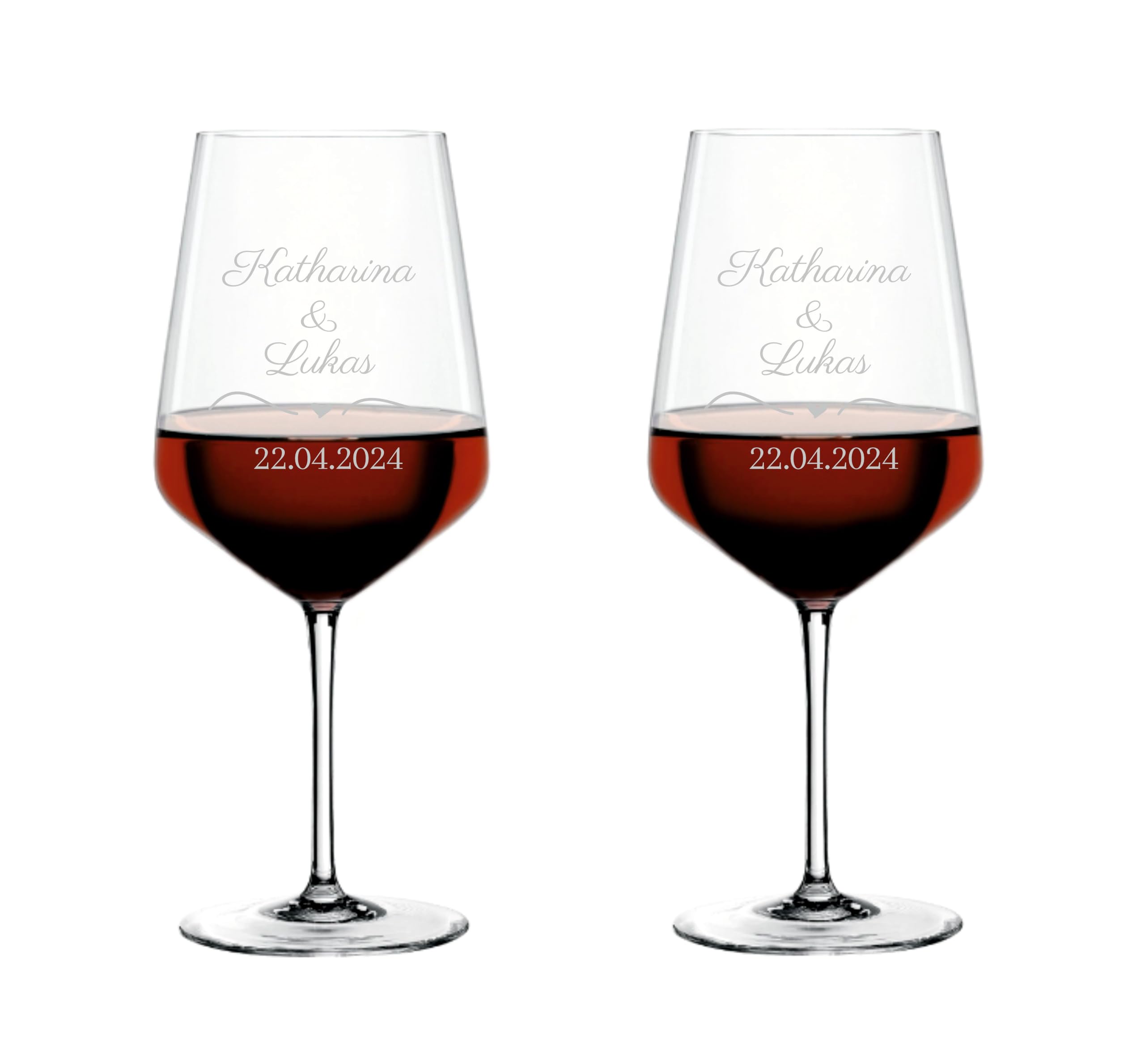 Weinglas 2er Set mit Gravur zur Hochzeit personalisiert mit Namen und Datum/individuelles Geschenk für Brautpaar, zur Verlobung/Jahrestag/Weingläser Spiegelau & Nachtmann Style