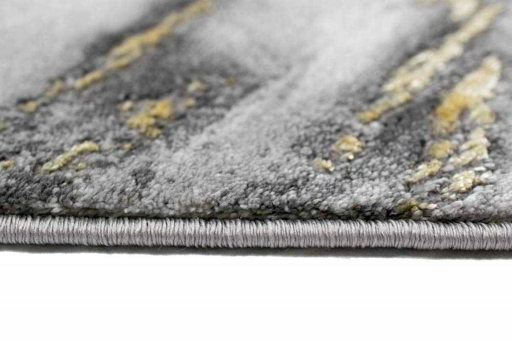 Teppich-Traum Kurzflor Teppich Marmor Grau Gold 80x300 cm | Pflegeleicht, schmutzabweisend, strapazierfähig, allergikerfreundlich, seitlich gekettelt, OEKO-TEX geprüft, 12 mm Flor