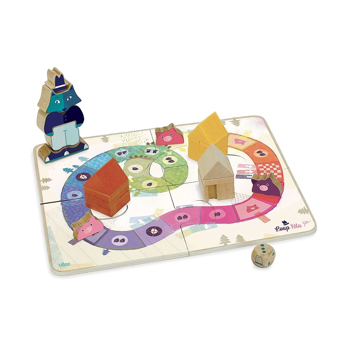 Vilac Wolf Game, Wooden Board Game, Nursery Rhyme Board Game, Family Games, Travel Games for Children, 3+ Years, Multicoloured
