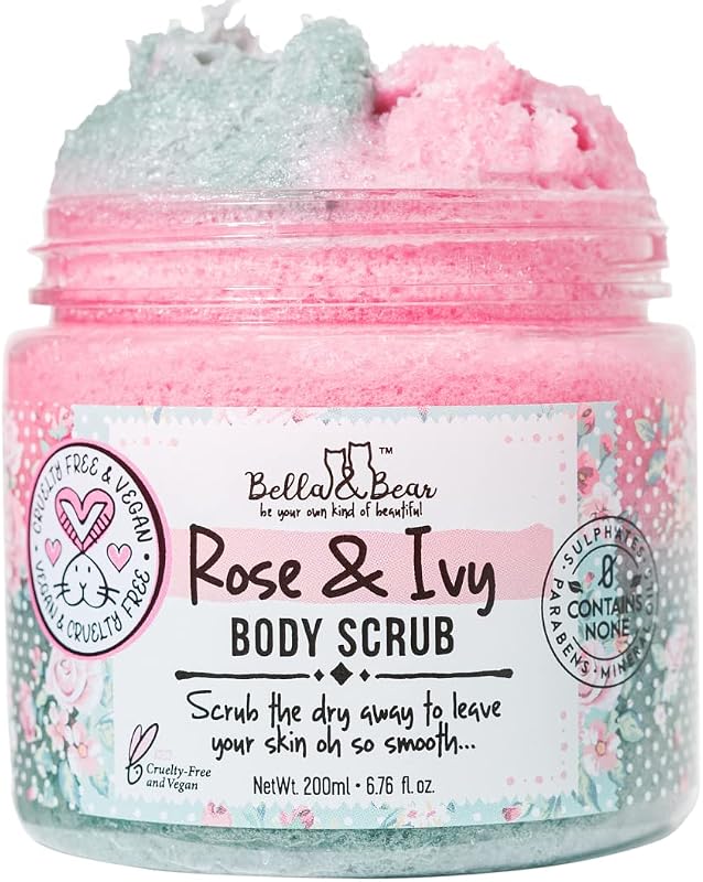 Bella & Bear Rose & Ivy Body Scrub - Vegan & Cruelty-Free Oil-Free Exfoliator | Polish Your Skin to Perfection | 6.7oz of Floral Bliss for All Women