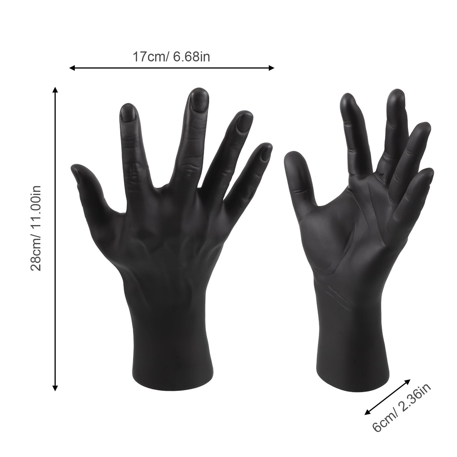 iplusmile 2 Stück Männliches Handmodell aus Schwarzem Kunststoff mit Offenem Fingerdesign zur Schmuckpräsentation von Ringen und Armbändern für Zuhause und Einzelhandel