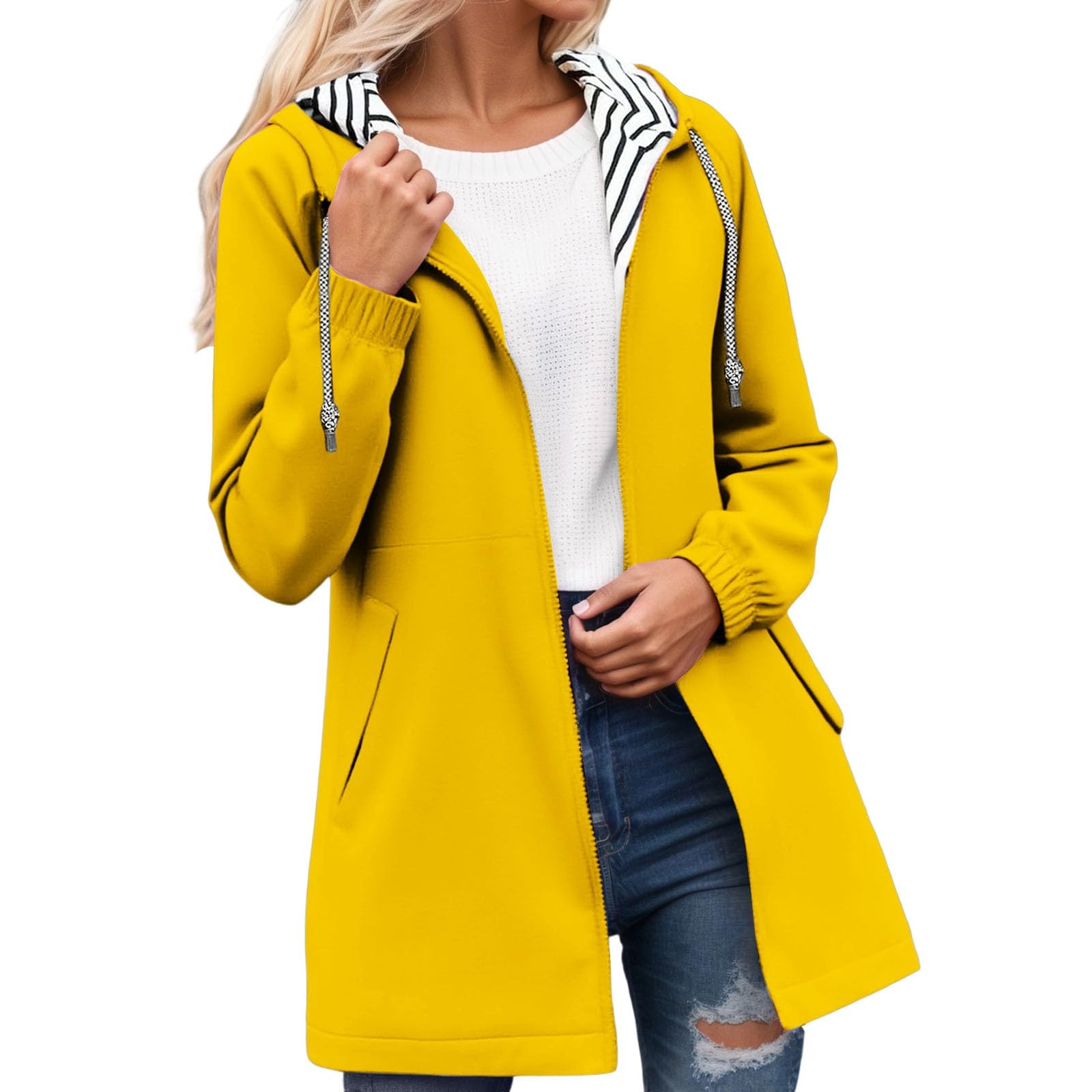 Genérico Chaqueta cortavientos anorak ligera senderismo capucha bolsillos rayas aventuras al aire libre mujeres