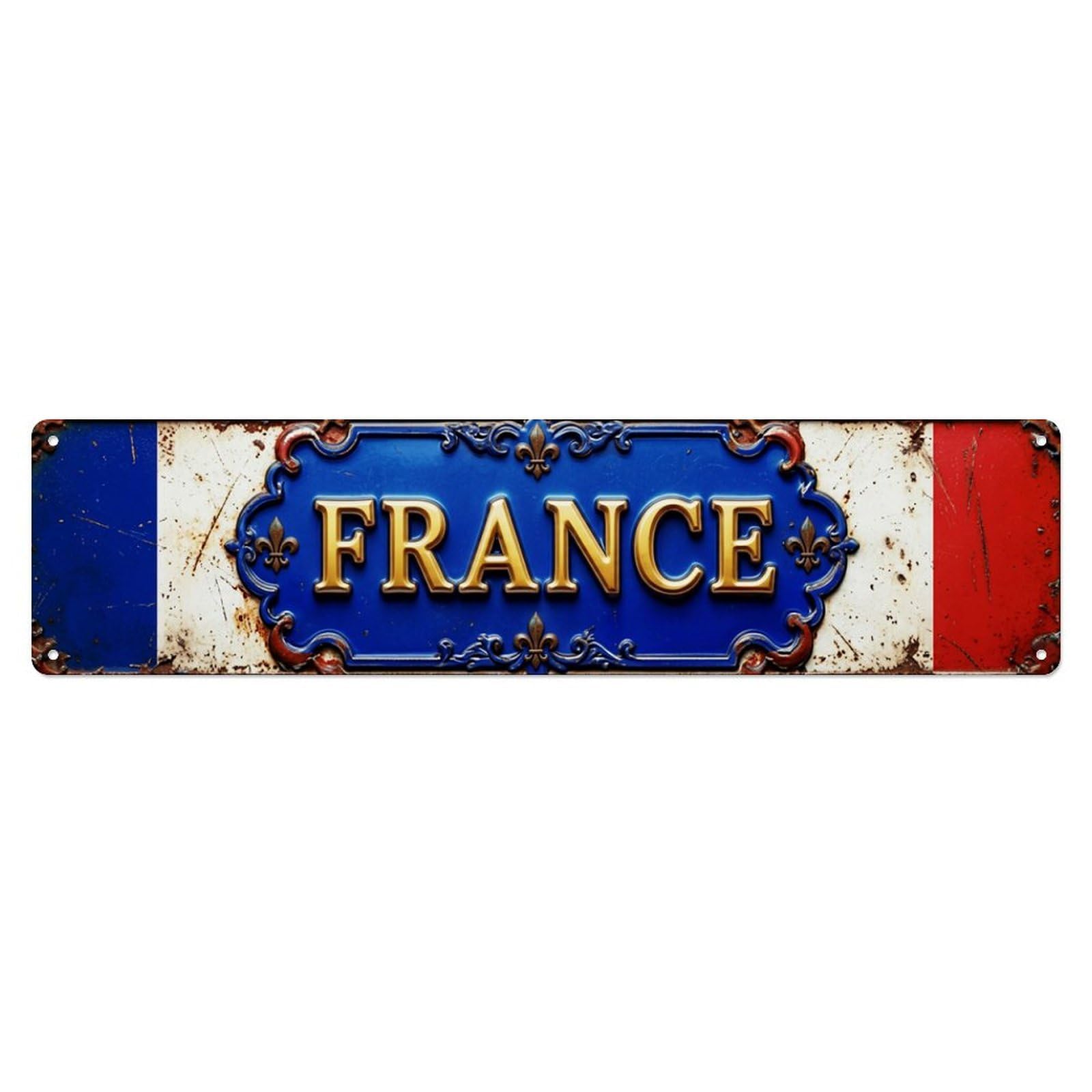 France Flag Vintage Badge Metal Tin Skinny Sign Plaque Wall Decor for Cafe, Club Bar, Office, Home Garden Metal Poster 4x16Inch