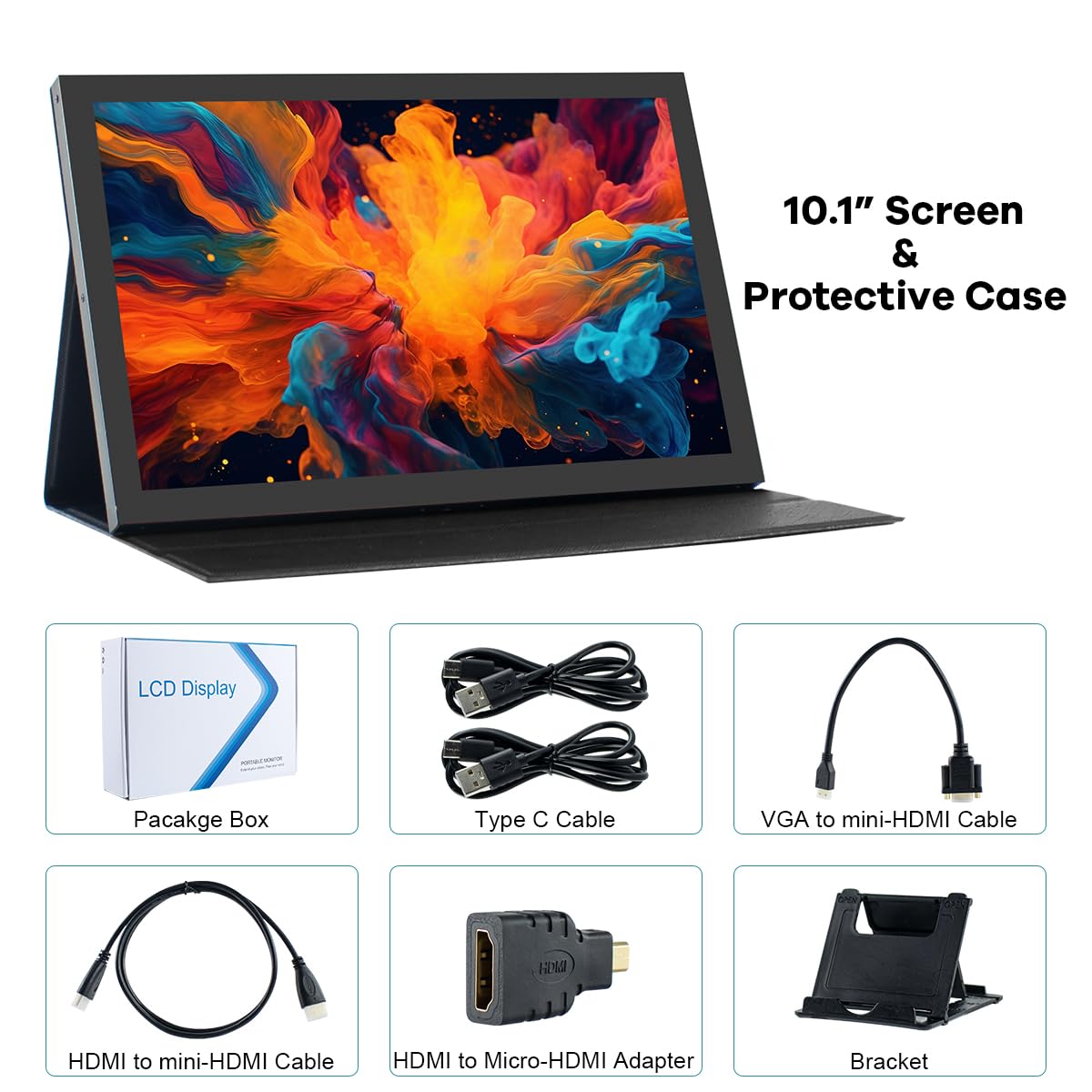 Hosyond - Monitor LCD IPS de 10.1 Pulgadas con Pantalla táctil IPS de 1280 x 800, Pantalla HDMI portátil, Altavoces Integrados con Funda para Raspberry Pi 5/Pi 4/3B+ Xbox PS4 Windows