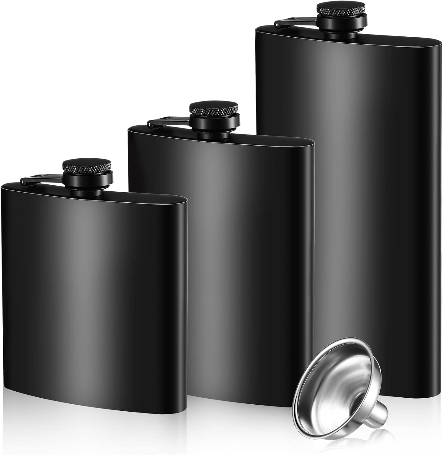 3 Pieces Stainless Steel Hip Flask Set Matte Black Flasks for Men Valentine Gifts