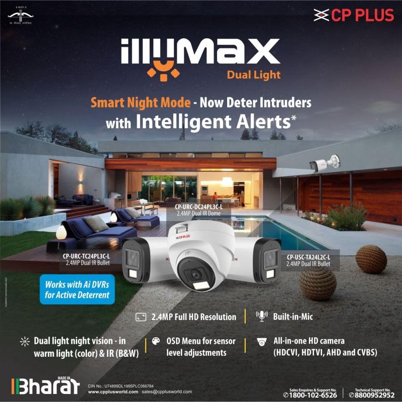 CP Plus illumax 16 CH DVR, 12 Bullet Cameras [Color