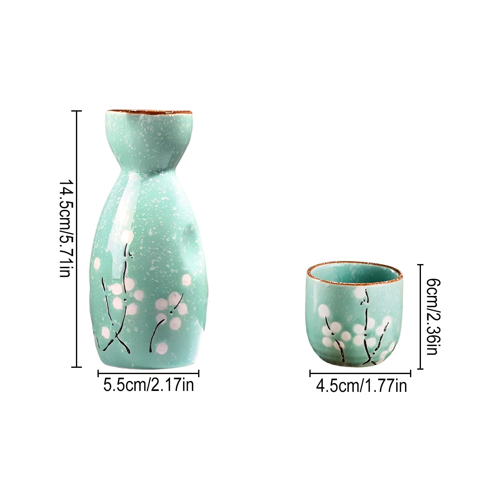 Sake Set,5-teilig Handbemalt Japanisch Kirschblüte Sake Becher Warm Wein Topf Traditionellektassen Weingläser Basteln Geschenk(Cyan)