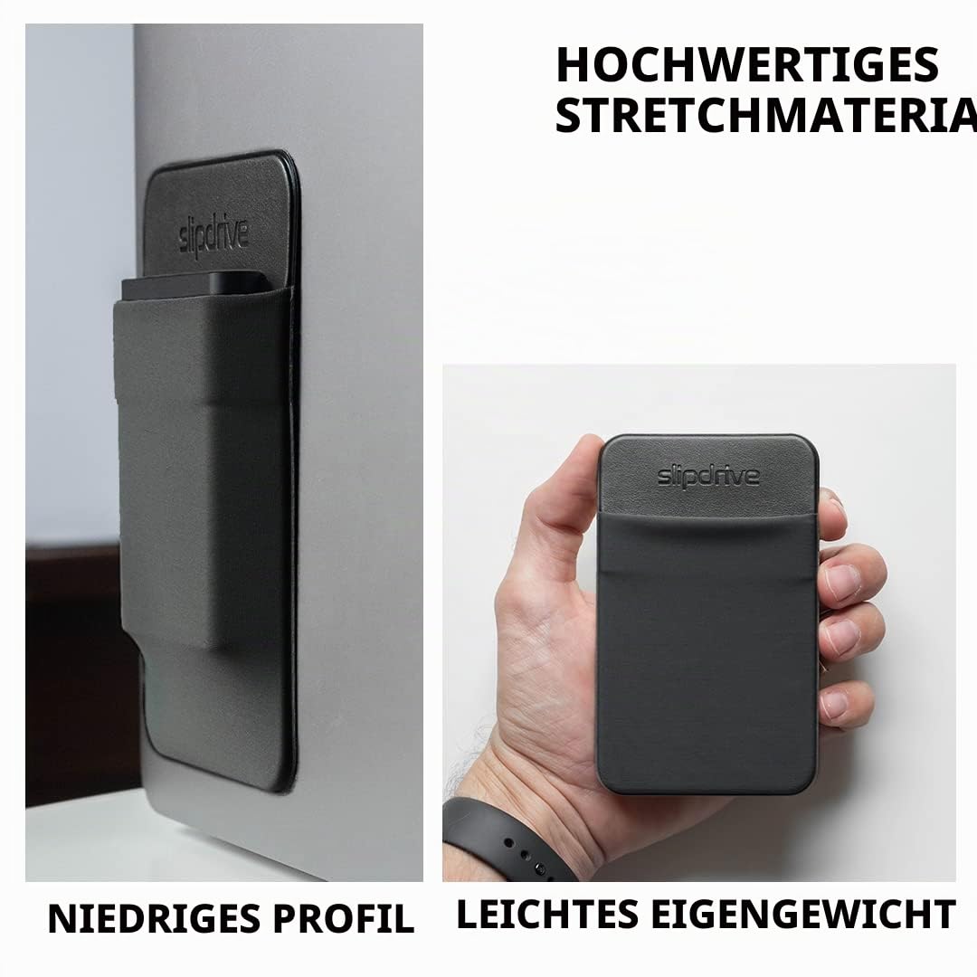Slipdrive - Tragbare Festplattenhülle für Laptop - SSD Solid State Drive - wiederverwendbarer Kleber - aufklebbare Externe Festplatten-Tragetasche - Pocket Pouch (schwarz)