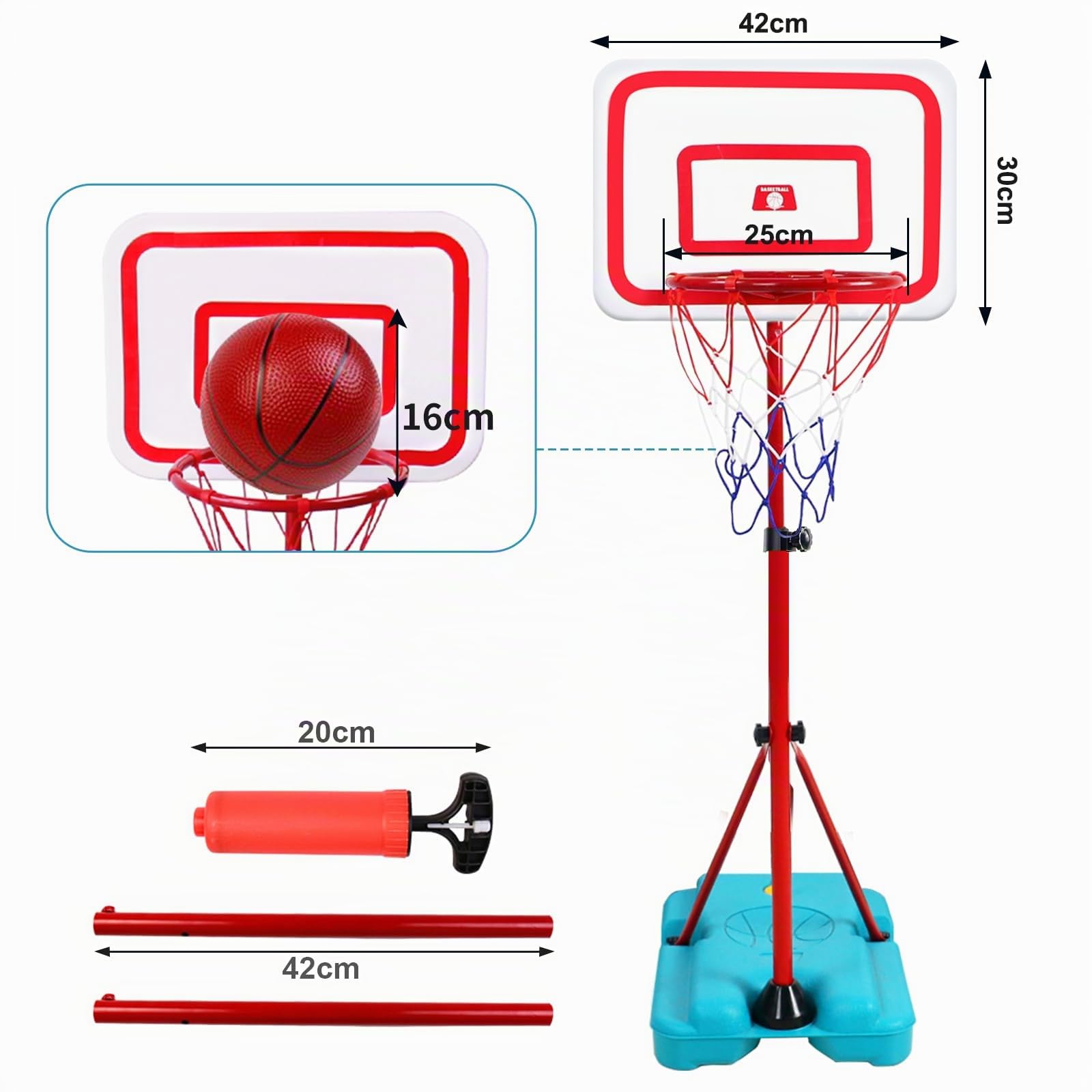 Basketballkorb Outdoor Indoor Kind Spielzeug ab 3-6 Jahre Junge Mädchen, Basketballkorb Set mit Pumpe & 2 Ball, Höhenverstellbar Ständer 88-190cm, Zimmer