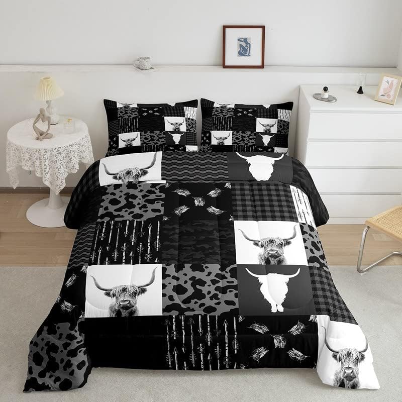 Cow Print Comforter Set HighlCattle Comforter Retro Farmhouse Country Duvet Quilt 1 Comforter & 2 Pillowcases Full Size Boys