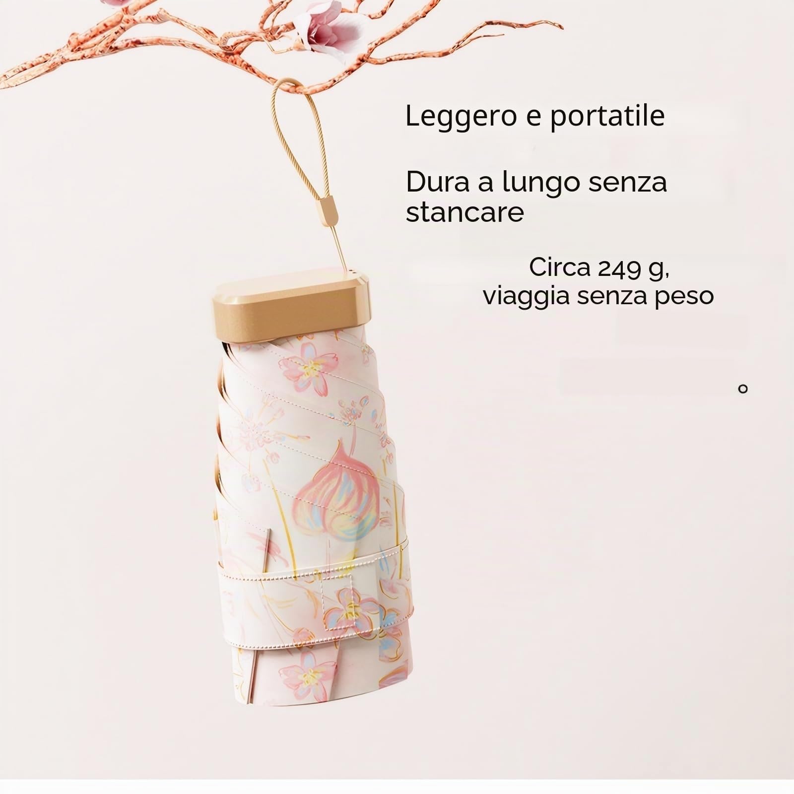 UPF50+ Protezione UV Ombrello da viaggio compatto e leggero Mini portatile antivento Forte impermeabile Pieghevole Ombrellone da sole Alla moda Design floreale per le donne