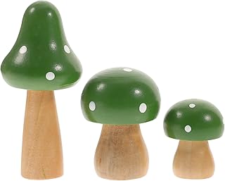 SUPVOX 3pcs Mushrooms Miniature Figurines Mini Wooden Mushrooms Fairy Garden Accessories Flower Pots Micro Landscape Decoration Supplies (Green)