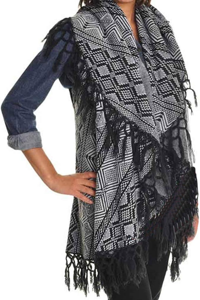 grinderPUNCH Women's Hooded Knit Poncho with Fringe Trim - One Size