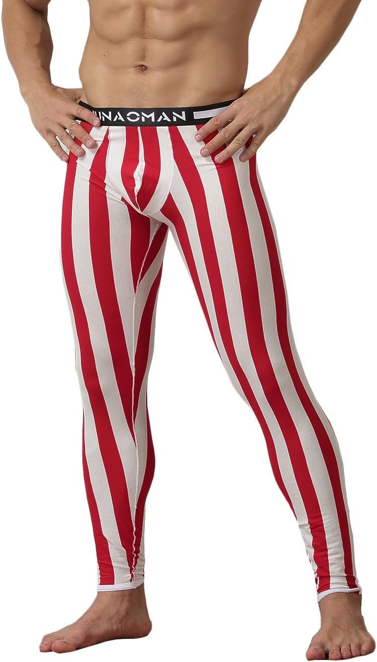WUAMBO Men's Soft Thermal Base Layer Stripe Long John Bottoms