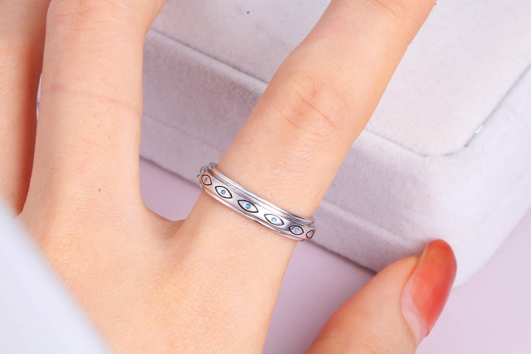 Anillo giratorio de plata de ley S925 para ansiedad, preocupación, alivio del aburrimiento, ADHD, autismo, Metal, Zirconia cúbica