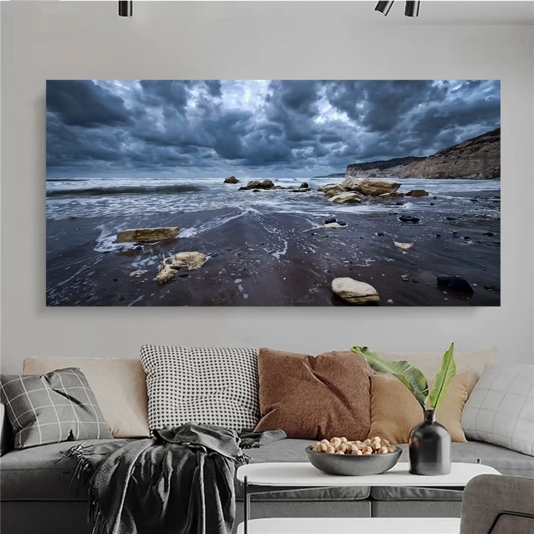 Peinture Diamant 5D Complet,Nuages Côtiers Diamond Painting Grand Format Kit,Broderie Diamant Kit Complet,Tableau Perle Diamant Point De Croix,Diamant Painting Décoration Murale (50x100cm)