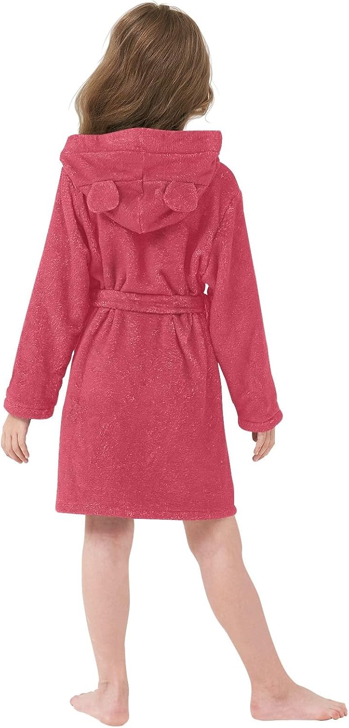 ODAWA Cardinal Red Kids Bathrobe, Soft Plush Children's Hooded Towel Robe, Beach Swimming Bath Wrap for Boys Girls