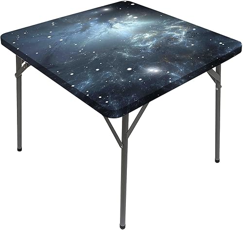 Miniatura 8 de JUNTAIY Mantel cuadrado elástico de constelación, diseño del universo de galaxia colorida del zodiaco y los planetas, lavable, a prueba de derrames,