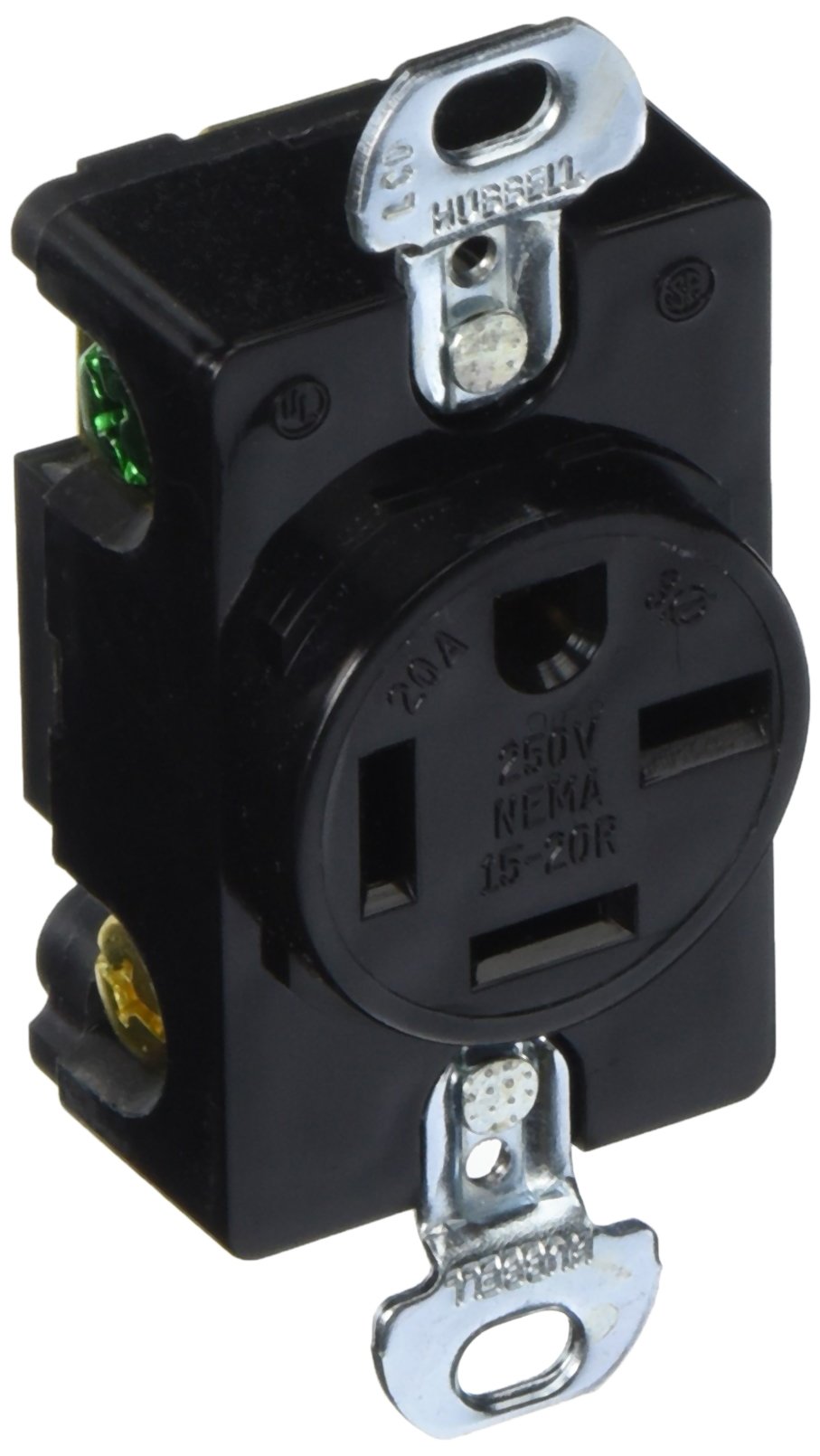 Receptacle, Single, 20A, 15-20R, 250V, Black: Electric Plugs 