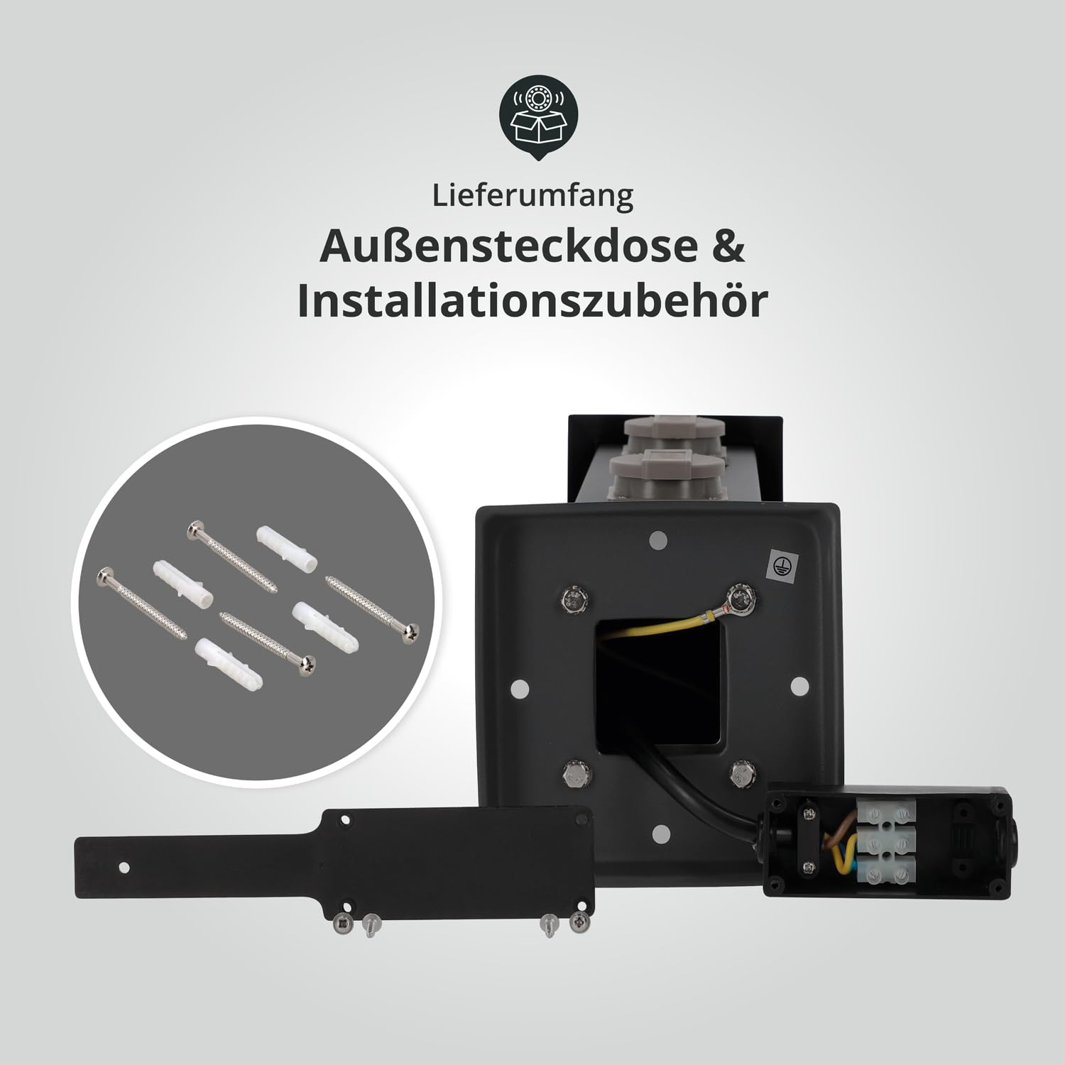 LED Universum - Kolumna z gniazdami wtykowymi "Cyril" 50 cm, antracytowa, z 2 x typ F + 1 x gniazdko elektryczne CEE, gniazdko ogrodowe, gniazdo kempingowe CEE, 230 V, kolumna energetyczna, 50 x 12,5