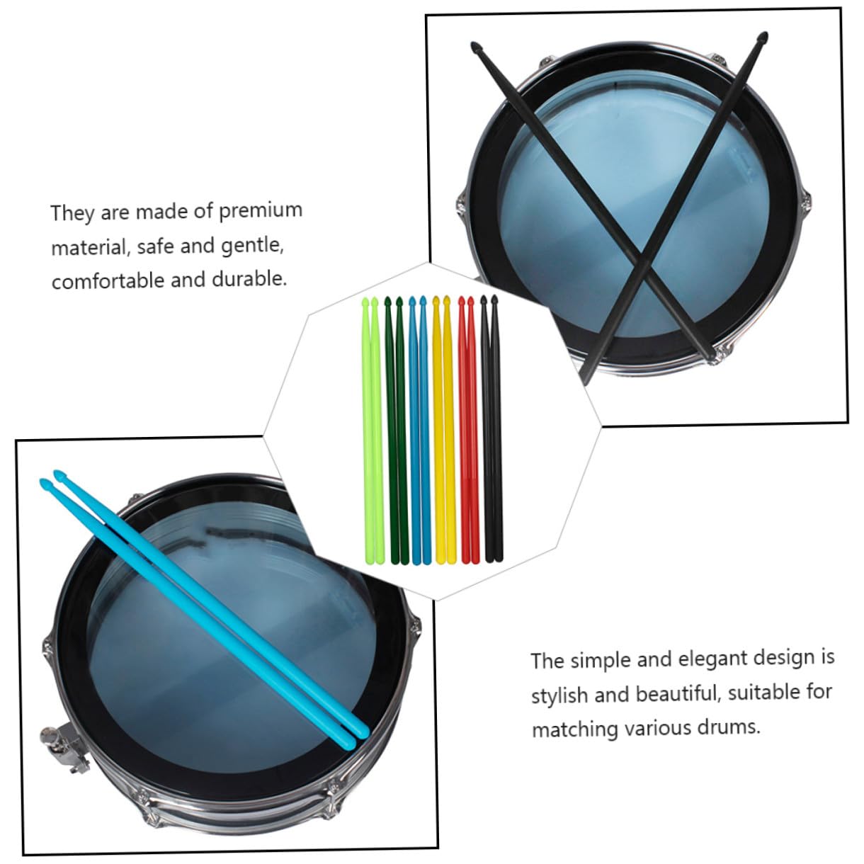 Bacchette per Batteria 5a in Nylon Colorate 5 Paia | Uso per Prove Quotidiane e Esibizioni di Band, Buon Bilanciamento, Adatte a Principianti e Ragazzo Ragazza Colore Casuale