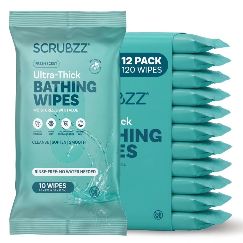 Extra Large Bath Wipes for Adults No Rinse - 120 Disposable Body Cleansing Cloths for Men Women Elderly