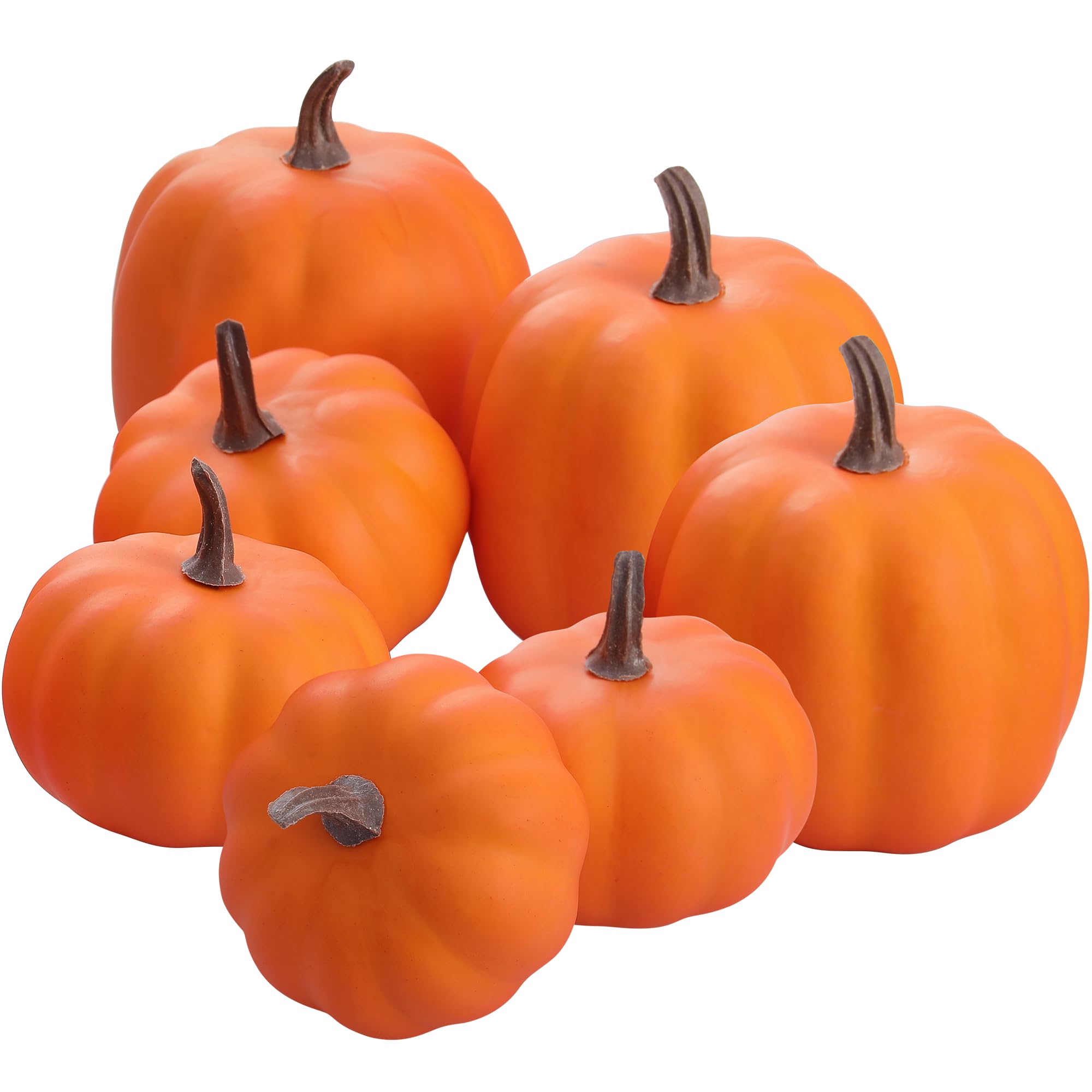 Artgar Orange Artificial Pumpkins, Harvest Decor Foam Pumpkin 7PCS Set for Halloween Thanksgiving Fall Decorations, Realistic Faux Pumpkins for Festive Home Decor
