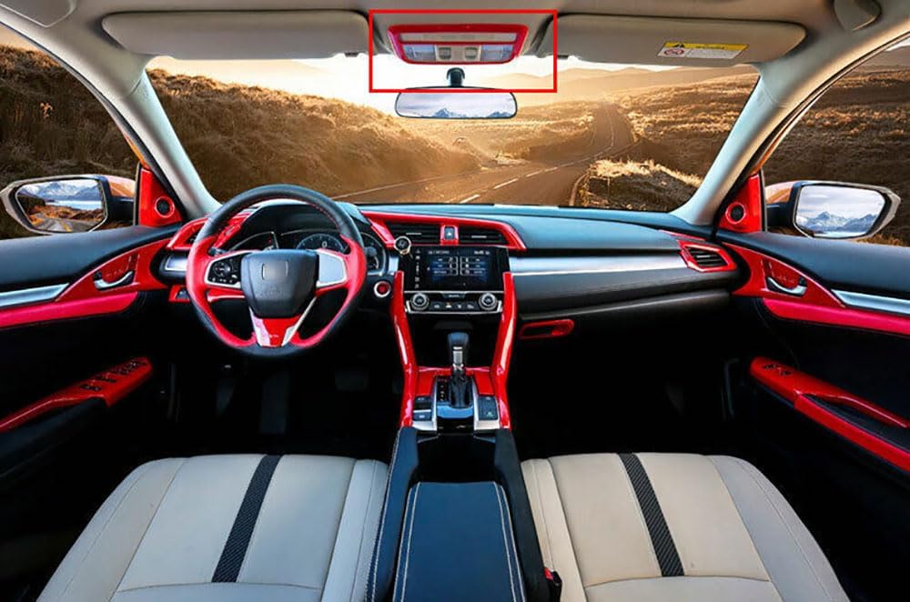 Car Accessories Fit for Honda Civic 10th Gen 2016-2020 ABS Interior Reading Light Trim （Red） 1PC Set
