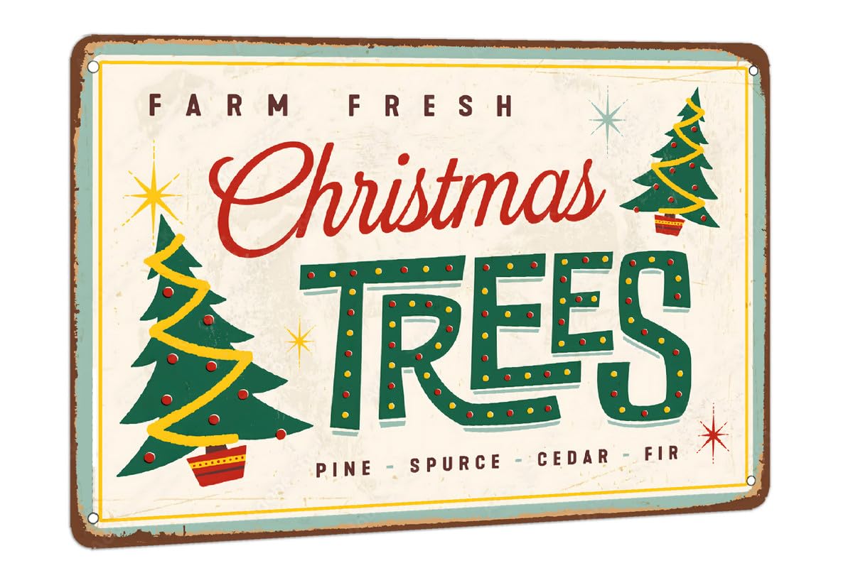SMAZDFXX Farm Fresh Christmas Trees Metal Sign Vintage Retro Farmhouse Christmas Tin Sign for Home Kitchen Cafe Farm Bar Shop Decor 5.5"x8"