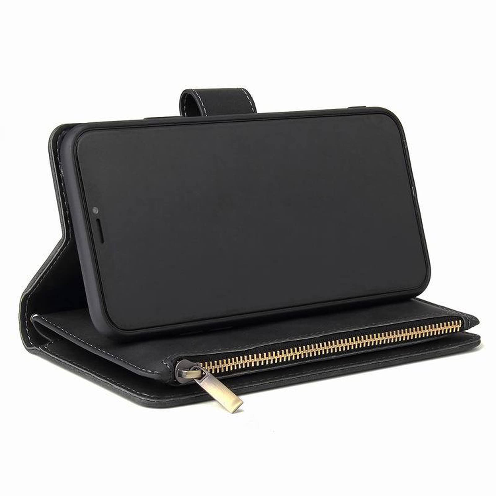 LTL Etui na telefon do iPhone 13 Mini/13/13 Pro/13 Pro Max, wysokiej jakości skórzane etui z klapką z przegródkami na karty etui na telefon magnetyczne zamknięcie, czarne, 13 Mini 5,4 cala