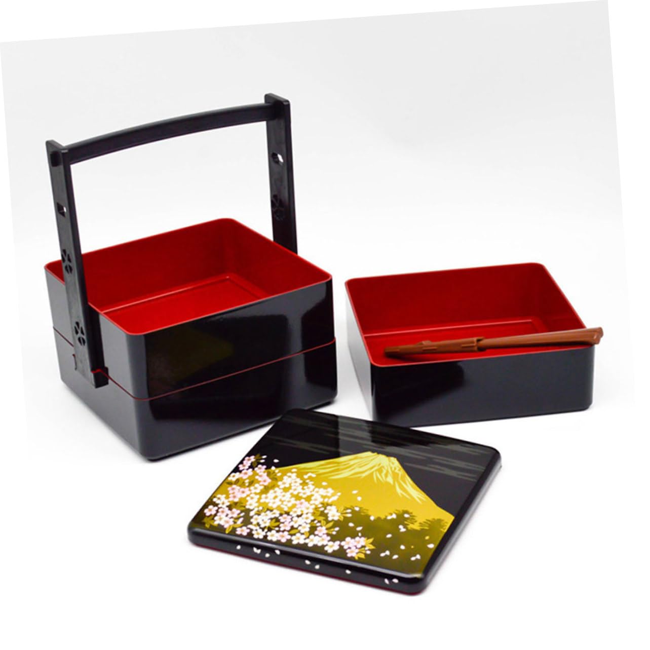 Boîte à Bento Japonaise Portable Noire, Design Trois Niveaux
