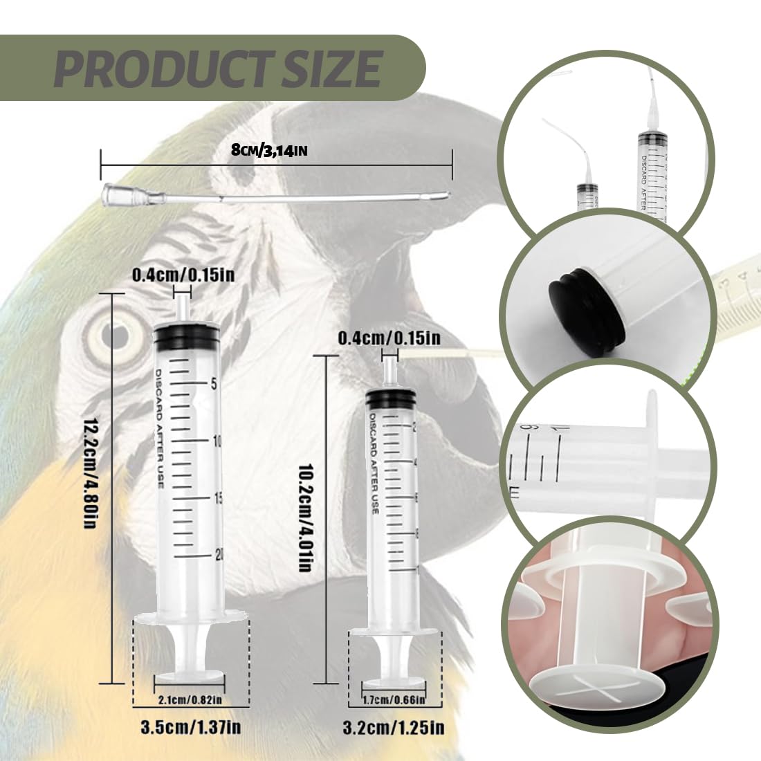 12 Pz Alimentatore Pappagalli, Inclusa 2 Siringa da 10 ml e 20ml, con tubo flessibile da 10 pezzi, Pratico Strumento per Nutrire Pappagalli, Veloce Alimentazione Tubo per Bambino Pet Uccelli