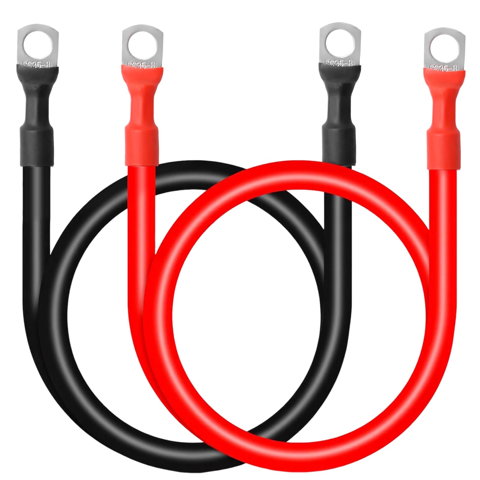 2 cavi batteria 35 mm² 100 cm, 12 V cavo batteria con capicorda ad anello M8, adatto per auto, moto, applicazioni solari e marine