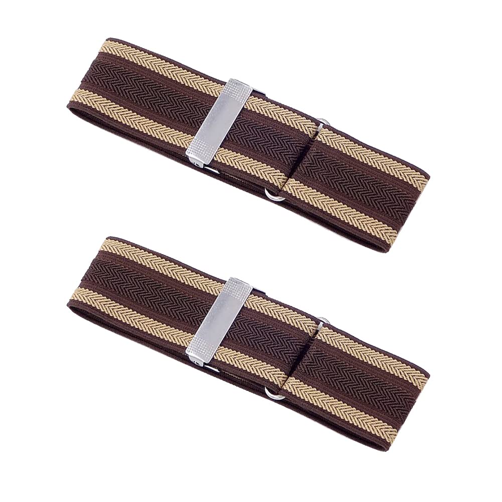 Anti Slip Shirt Sleeve Holder Bands Arm Shirt Garters Elastic Armbands Strap for Men Women 1 Pair, Brown Stripes, One size