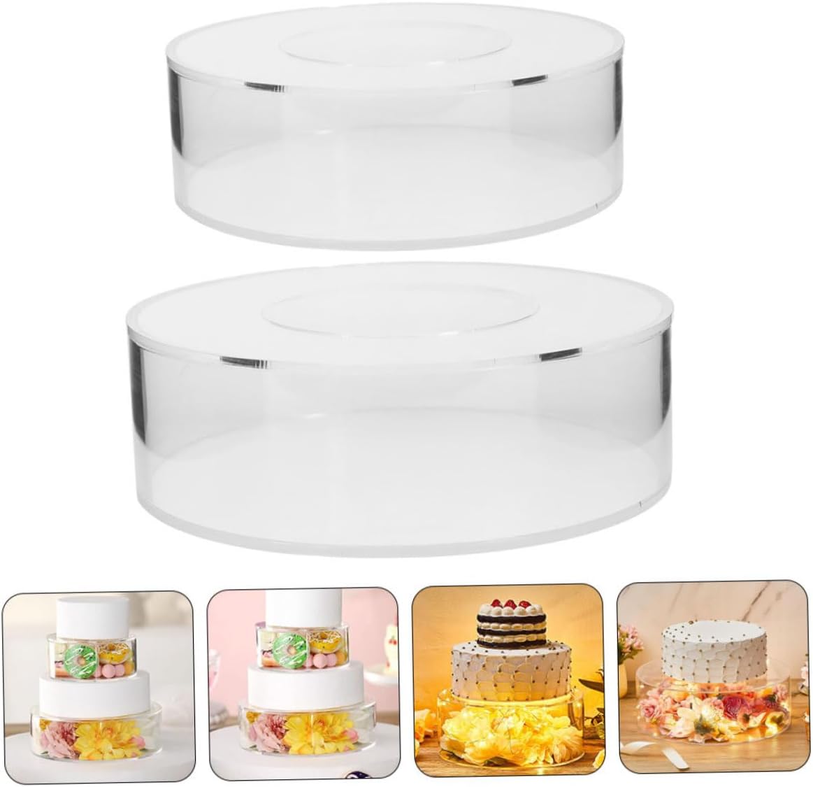 Cabilock 2Pcs Acrylic Transparent Round Cake Stand Risers Fillable for Dessert Table Wedding Party Buffet Pastry Presentation