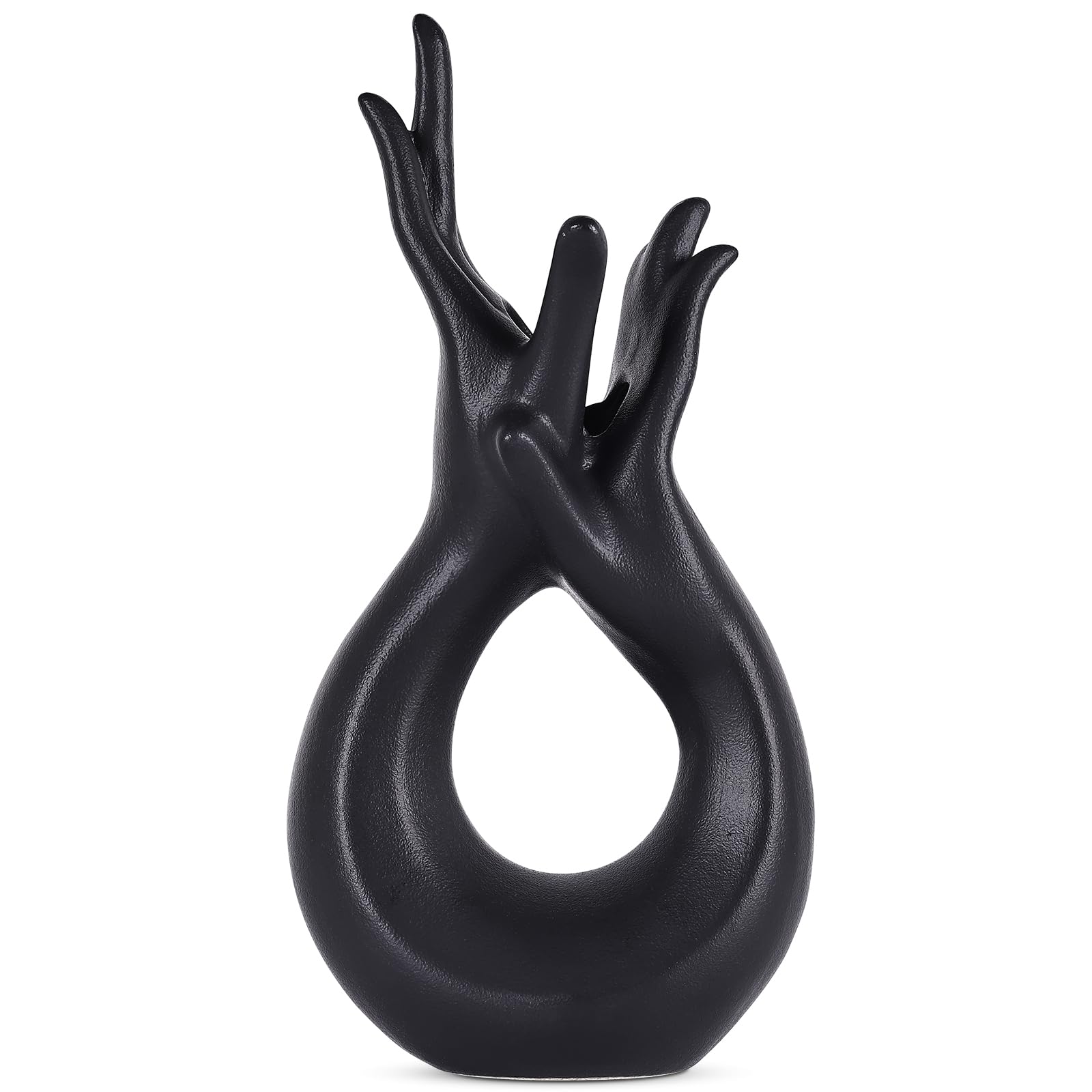XIAOMAGG Jarrón de cerámica negro moderno de 32 cm, simple jarrón de cerámica, escultura única, decoración de salón, oficina, regalo de boda