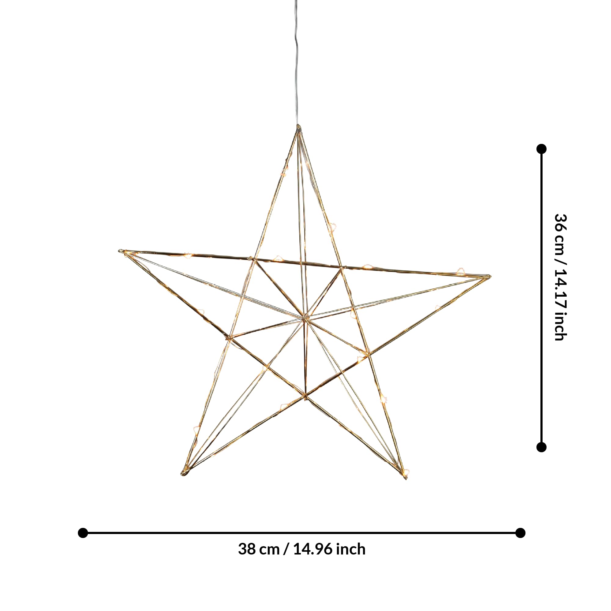 Eglo Décoration de Noël LED suspendue, étoile décorative à suspendre, déco | lumineuse avec minuterie, déco fenêtre en métal finition laiton, lumière blanc chaud