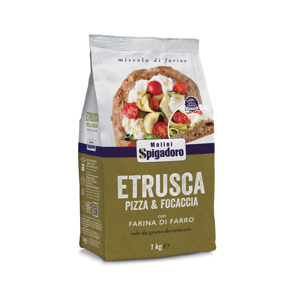 Molini Spigadoro Mix Pizza Etrusca (10 pezzi x 1kg) miscela di farine da grano tenero 100% Italiano Decorticato e farina di farro per pane, pizza e dolci con un gusto unico