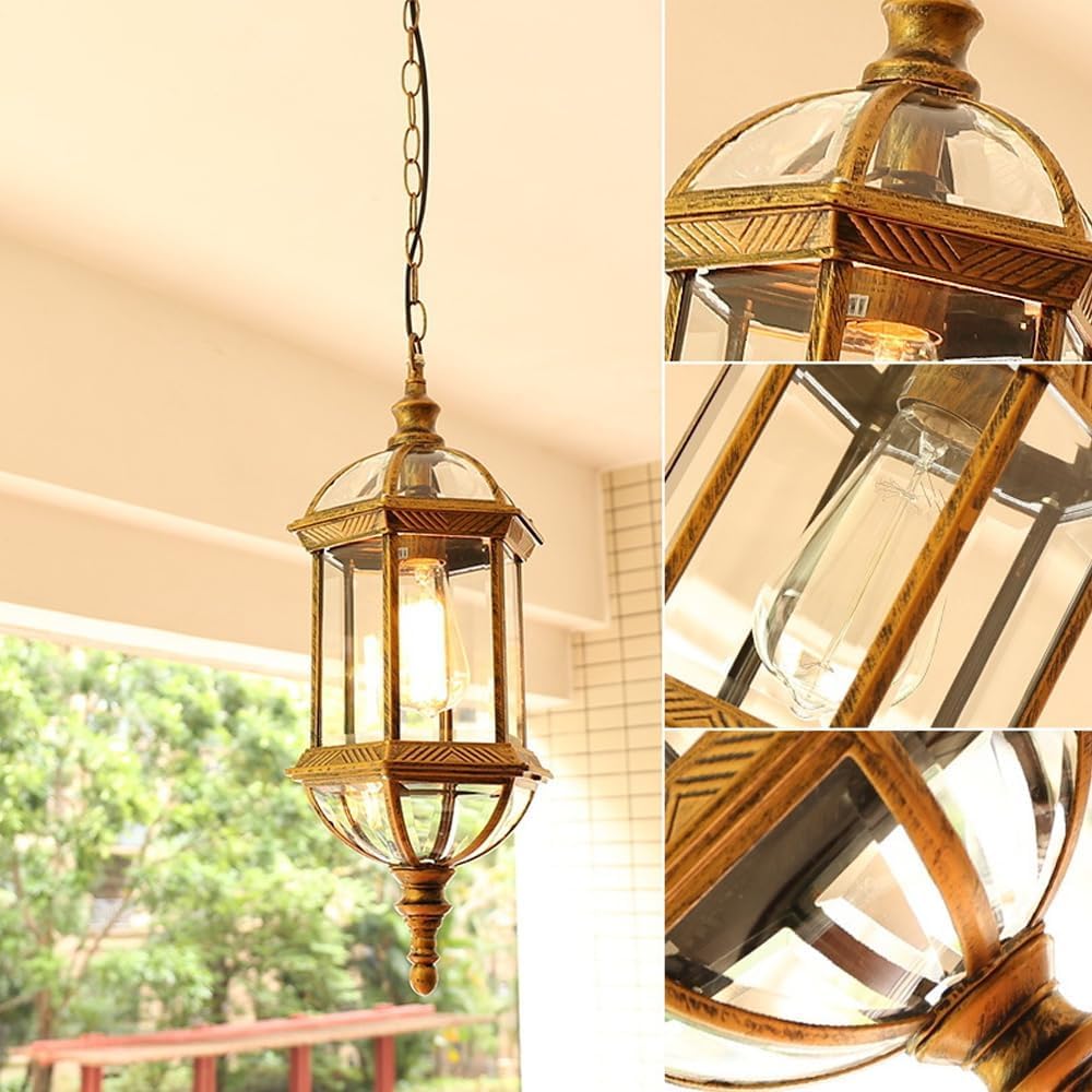 Duży żyrandol zewnętrzny na werandę do montażu sufitowego Vintage brąz wodoodporna zewnętrzna lampa wisząca frontowe drzwi dom wiejski czarna wisząca latarnia świetlna do altanki ogrodowej na