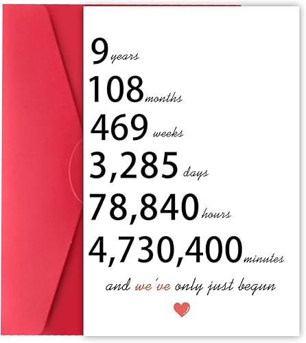 XXDJLP Divertida tarjeta de aniversario de 9 años para ella él, dulce tarjeta de aniversario de 9 matrimonio para marido y esposa, regalos de