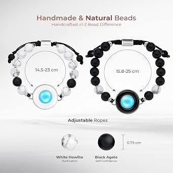 TOTWOO Long Distance Touch Bracelet for Couples Smart Light Up & Vibration Healing Stone Bracelet for Love Couples | Long Distance Love Gift for Girlfriends Bluetooth Pairing Jewelry