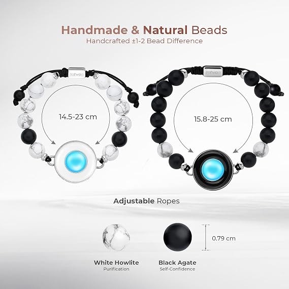 TOTWOO Touch Bracelet for Couple Vibration & Light Up Bracelets Long Distance Gifts for LDR One-to-One Bluetooth Pairing via App Bead Candy