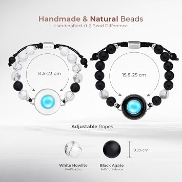 TOTWOO Touch Bracelet for Couple Vibration & Light Up Bracelets Long Distance Gifts for LDR One-to-One Bluetooth Pairing via App Bead Candy